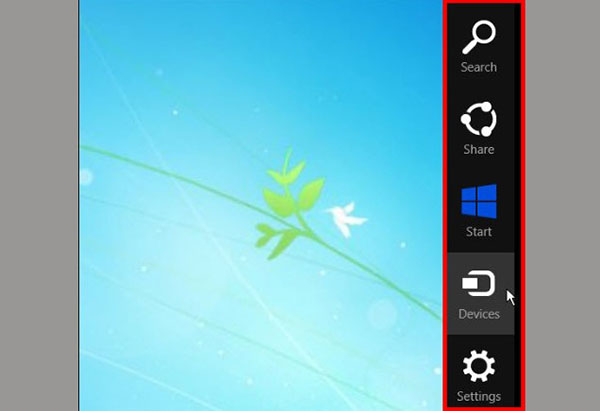 Di chuyển chuột để hiển thị thanh Charm Bar