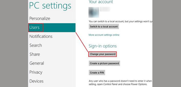 Nhấn chọn mục Users >> Change your password để tiến hành cài đặt