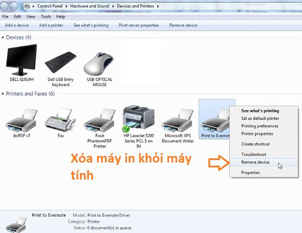 Gỡ bỏ cài đặt phiên bản driver cũ của máy in