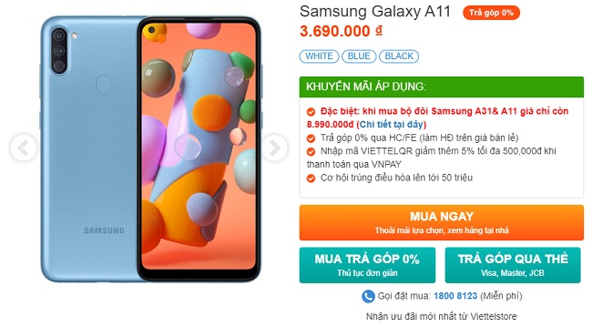 Mua Galaxy A11 nhận ngay các ưu đãi hấp dẫn tại Viettel Store