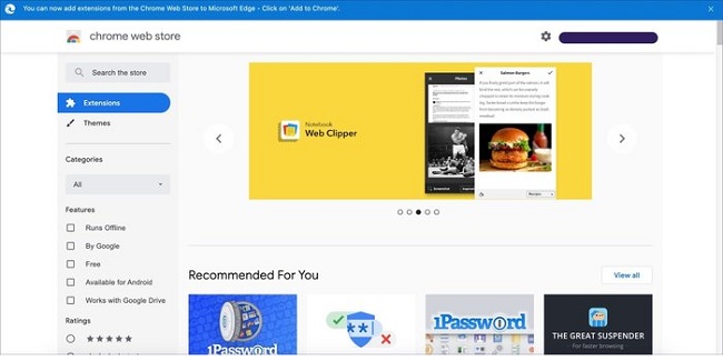 Sử dụng và tải về những tiện ích mở rộng để cài lên trình duyệt Edge tương tự như Chrome
