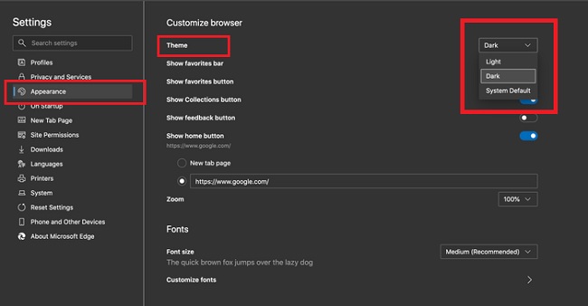 Sử dụng chế độ nền tối cũng là một trong những mẹo dùng trình duyệt Edge hiệu quả