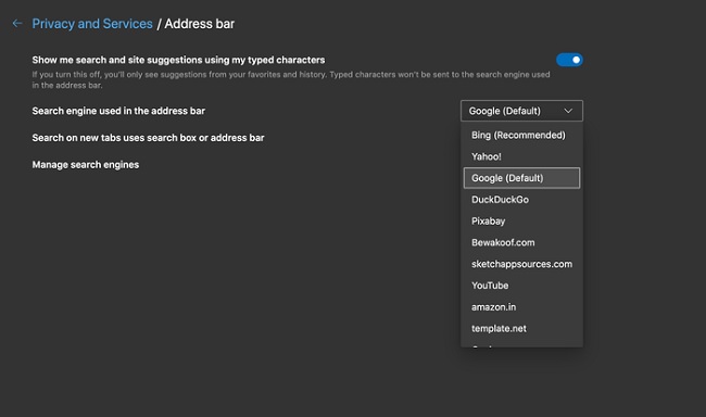 Thay đổi công cụ tìm kiếm nếu muốn đặt nó làm mặc định