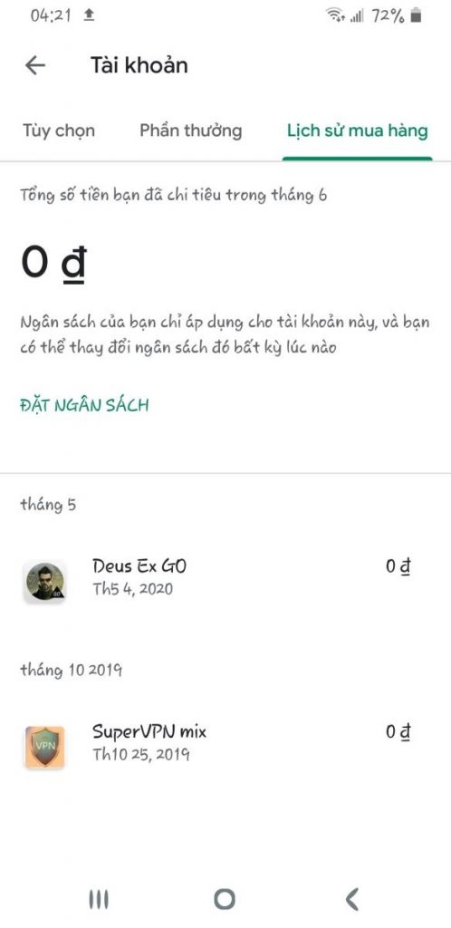 Xem lại lịch sử mua hàng trên Play Store