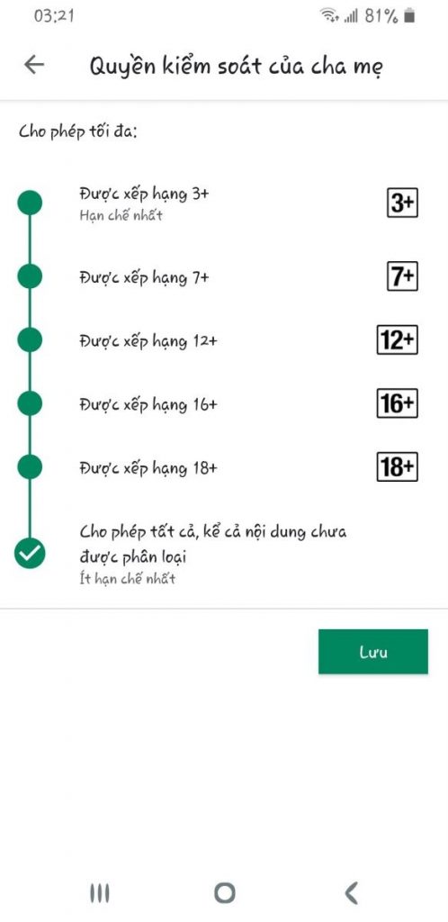 Chọn các mức giới hạn để kiểm soát