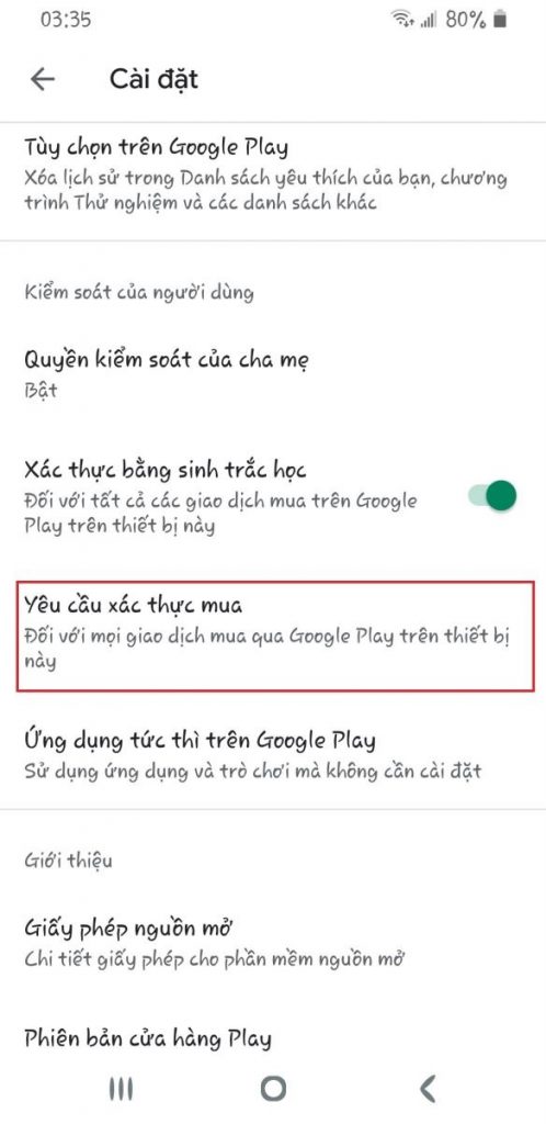 Bạn bật tính năng yêu cầu xác thực mua