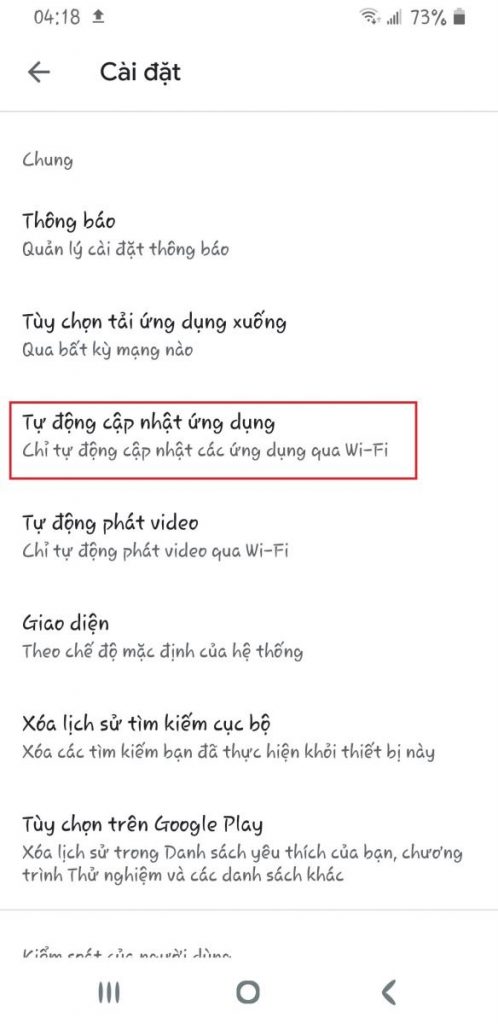 Tắt chế độ tự động cập nhật ứng dụng