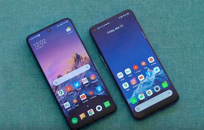 Mặt trước Redmi Note 9 Pro (bên trái) và Realme 6 (bên phải)