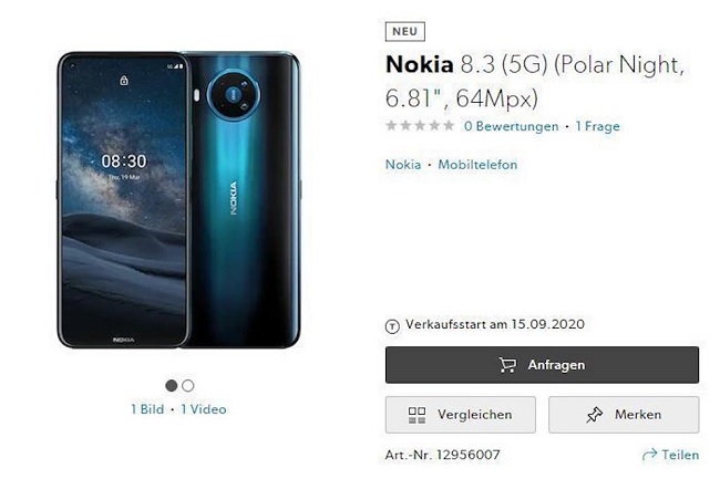 Xác nhận ngày mở bán Nokia 8.3 5G trên Amazon, sau 2 tháng kể từ sự kiện ra mắt tháng 7/2020