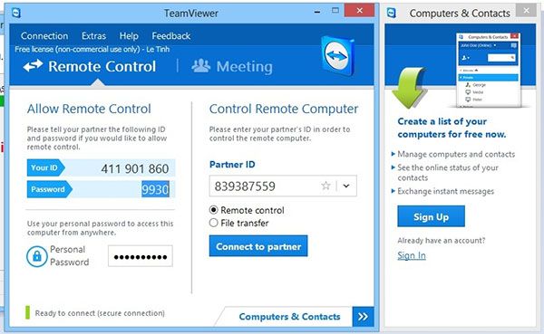 Phần mềm điều khiển máy tính từ xa Teamviewer