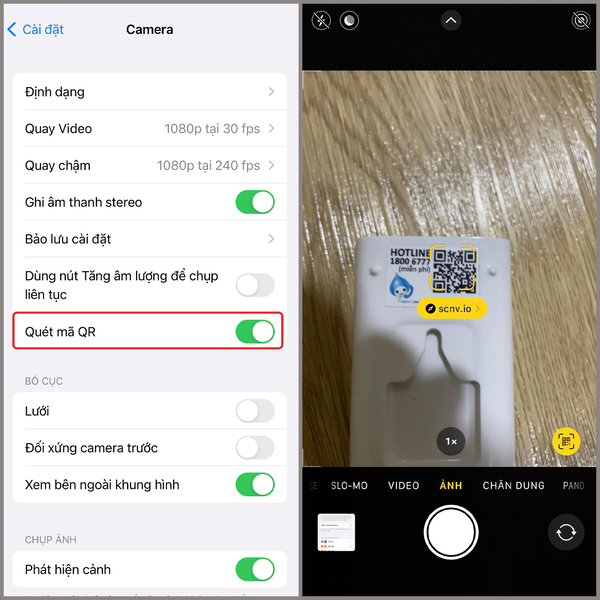 quét mã qr trên iphone