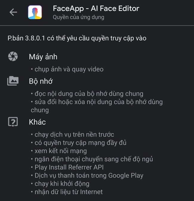 Quyền truy cập tiềm ẩn những rủi ro khi dùng ứng dụng FaceApp