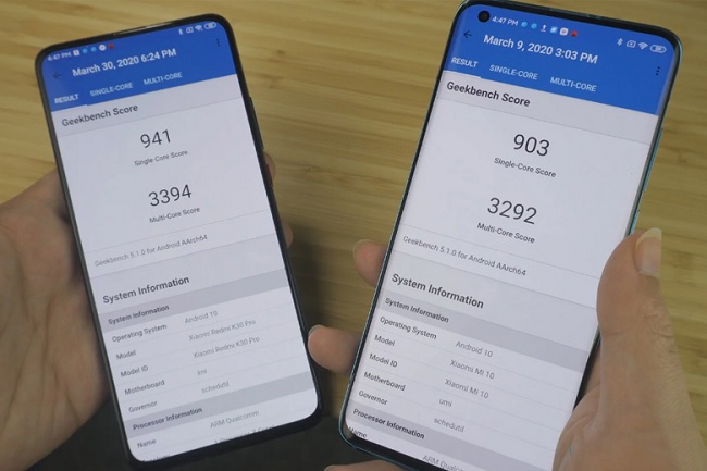 Điểm hiệu năng của Redmi K30 Pro và Xiaomi Mi 10