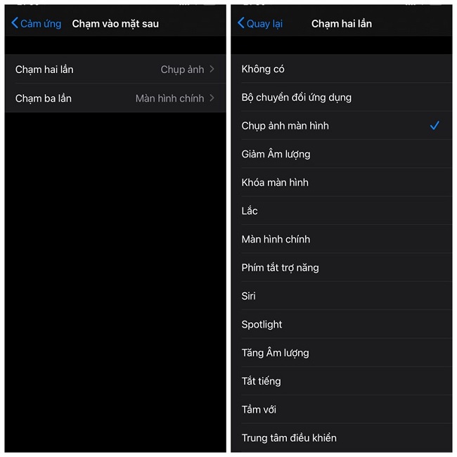 Chọn ứng dụng được mở bằng chạm mặt sau