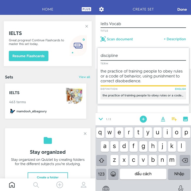 Người dùng cũng có thể tìm kiếm tài liệu học tập trên Quizlet