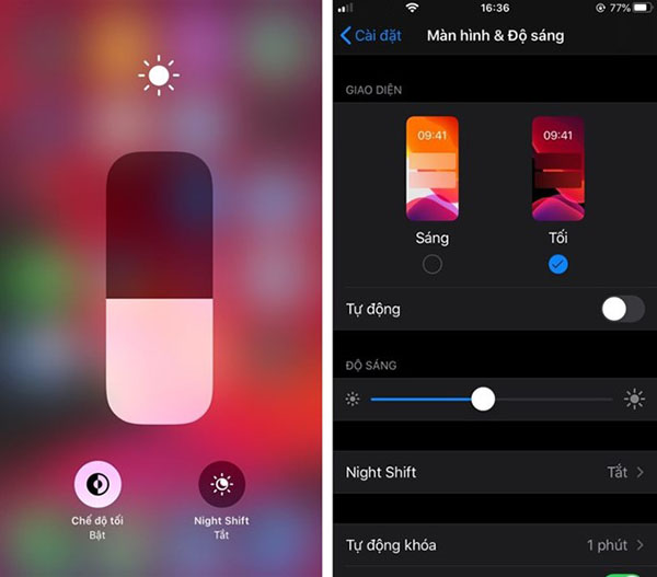 Bật chế độ tối màn hình iPhone
