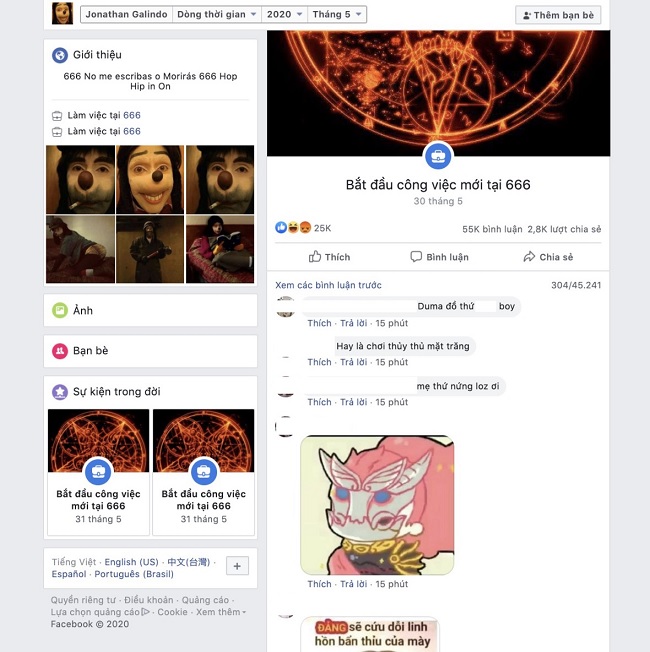 Jonathan Galindo tại Việt Nam xuất hiện chủ yếu trên Facebook