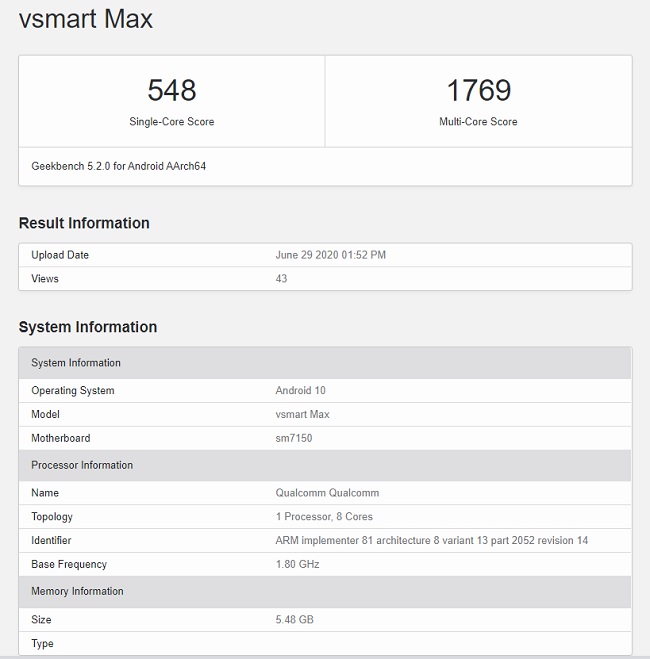 Điểm hiệu năng của Vsmart Max