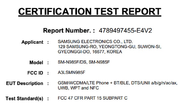Xác nhận Samsung Galaxy Note 20+ phiên bản LTE có mã hiệu SM-N985-F