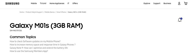 Samsung xác nhận bộ nhớ RAM của Galaxy M01s
