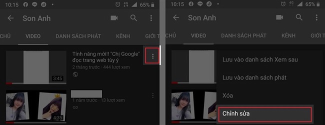 Chọn video muốn cài đặt riêng tư