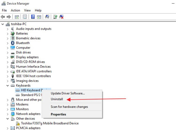 Nhấn chọn tiếp Uninstall để xác nhận thao tác khóa bàn phím laptop