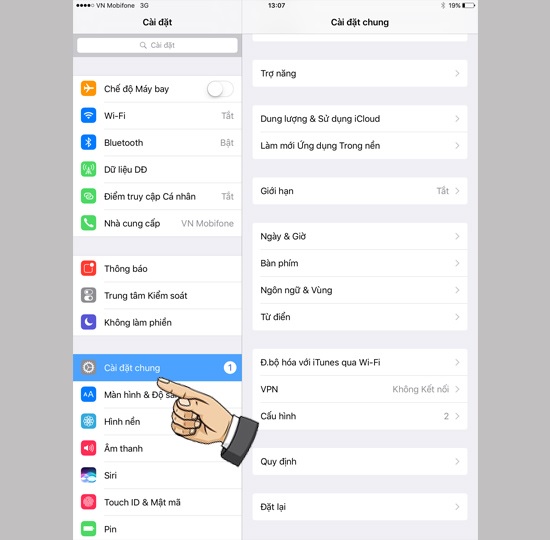 Chọn mục Cài đặt chung