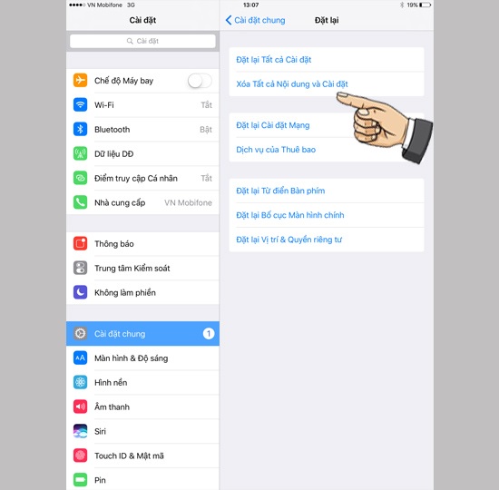 Chọn Xóa tất cả nội dung và Cài đặt