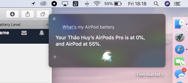 Hỏi siri về mức độ pin