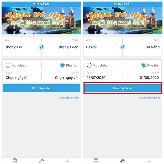 Giao diện tìm chuyến tàu