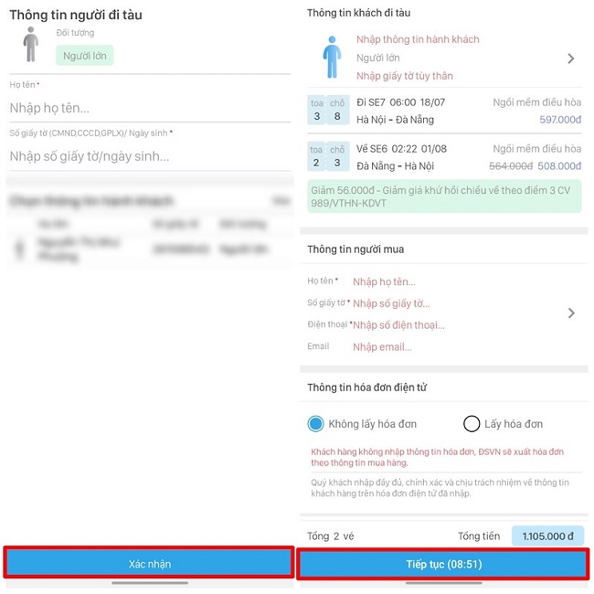 Nhập thông tin của người đi và người mua