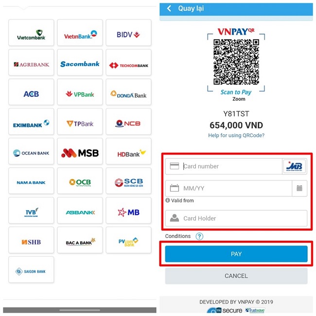 Tiến hành thanh toán để hoàn tất việc mua vé tàu online