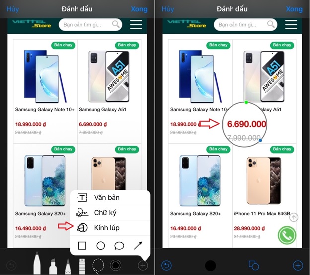 Sử dụng công cụ Kính lúp để phóng to một phần ảnh