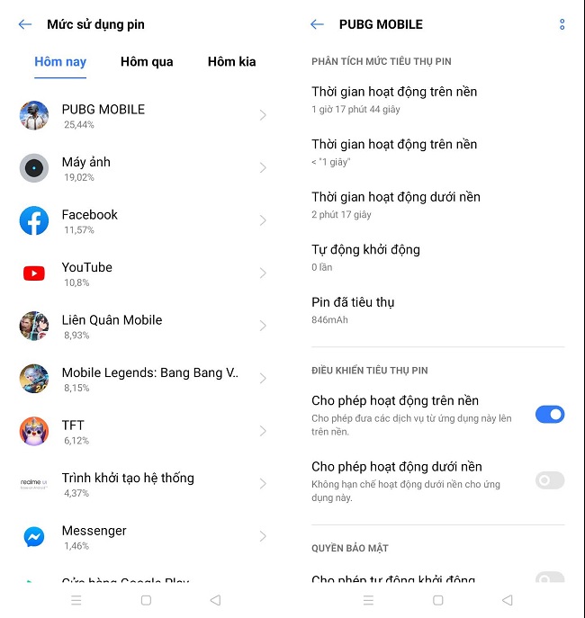 Mức sử dụng pin của C11 với từng ứng dụng