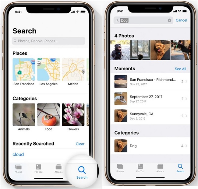 Tìm ảnh trên ứng dụng Ảnh của iPhone