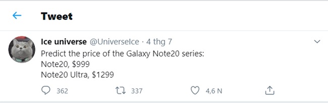 Giá bán Galaxy Note 20 series từ $1249 đến $1499