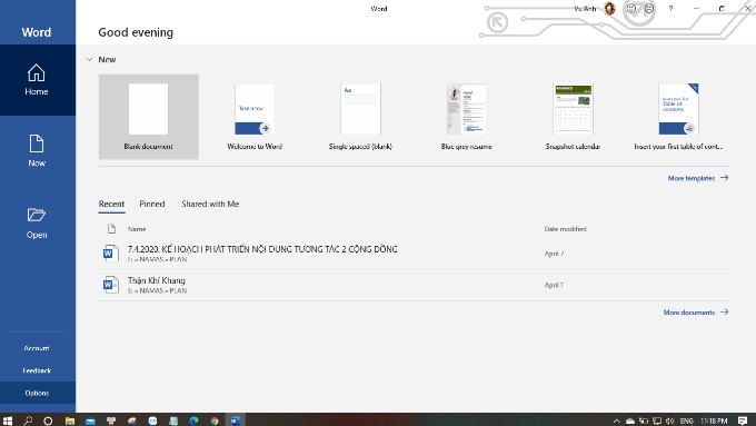 Hộp thoại Option