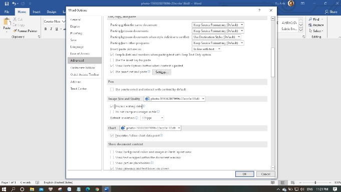 Bỏ lựa chọn ở tùy chọn Do not compress Image file