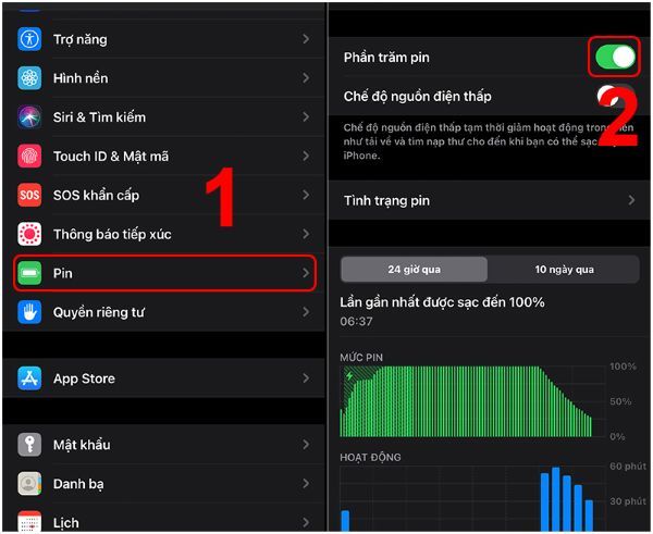 Chọn Pin > Phần trăm pin