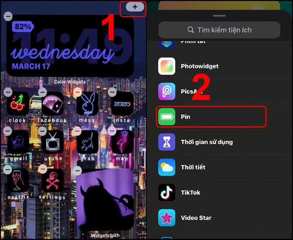Thêm widget pin để hiện phần trăm pin iPhone