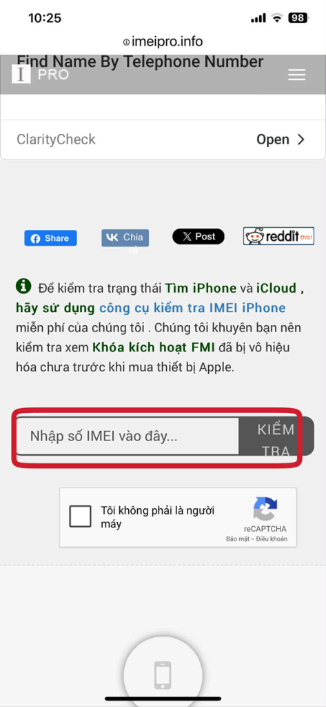 kiểm tra iMEI iphone