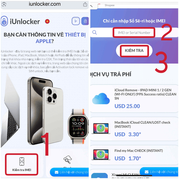 kiểm tra iMEI iphone