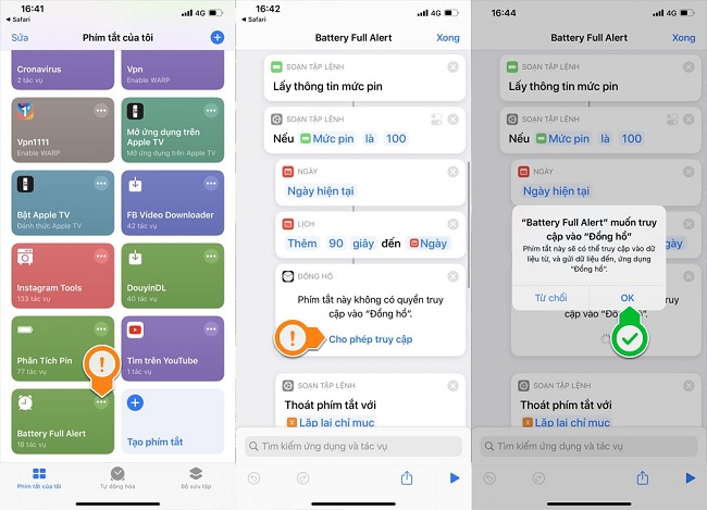 Nhấn chọn Cho phép truy cập để phím tắt có thể truy cập vào “Đồng hồ”
