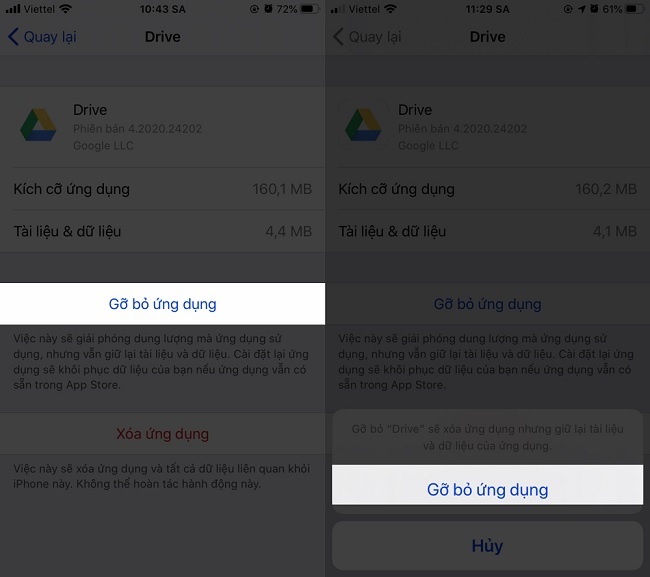 Dữ liệu vẫn được giữ lại sau khi Google Drive được gỡ khỏi iPhone
