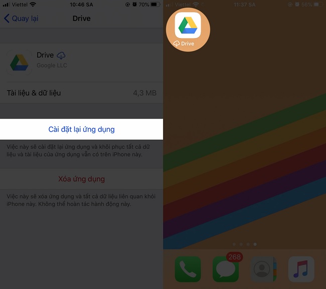 Bạn cũng có thể nhấn vào biểu tượng Drive ở ngoài màn hình nền để cài đặt lại Drive
