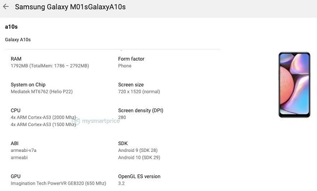 Thông tin rò rỉ Galaxy M01s