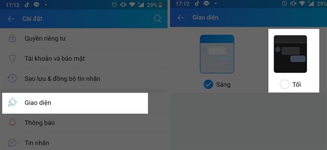 2. Chọn Giao diện > Chế độ nền tối