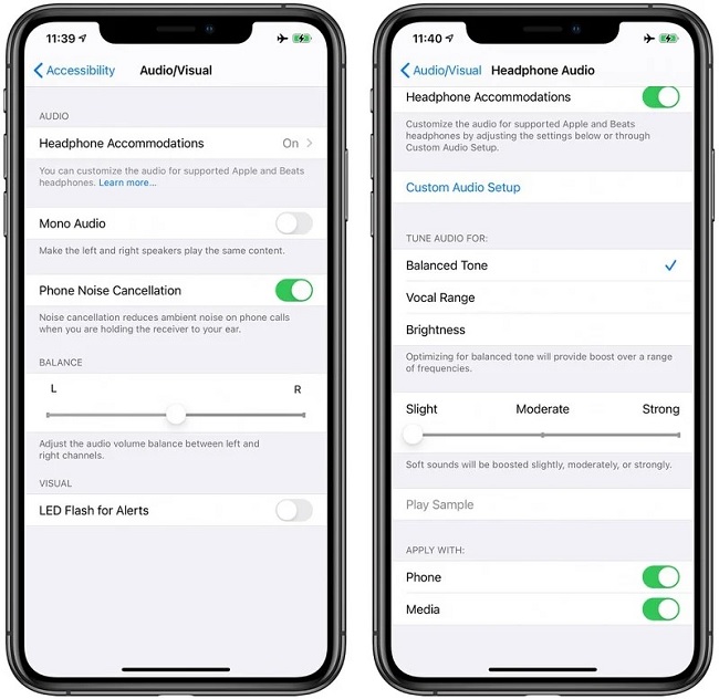 Kích hoạt tính năng Headphone Accommodations