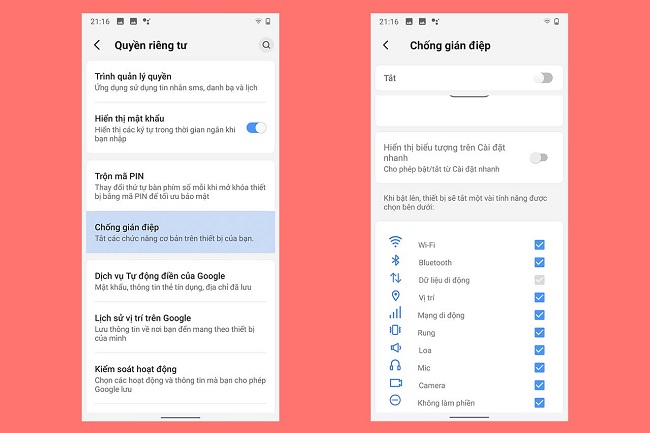 Tính năng chống gián điệp