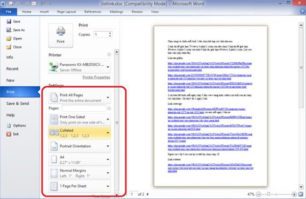 Các tính năng cài đặt và sử dụng máy in